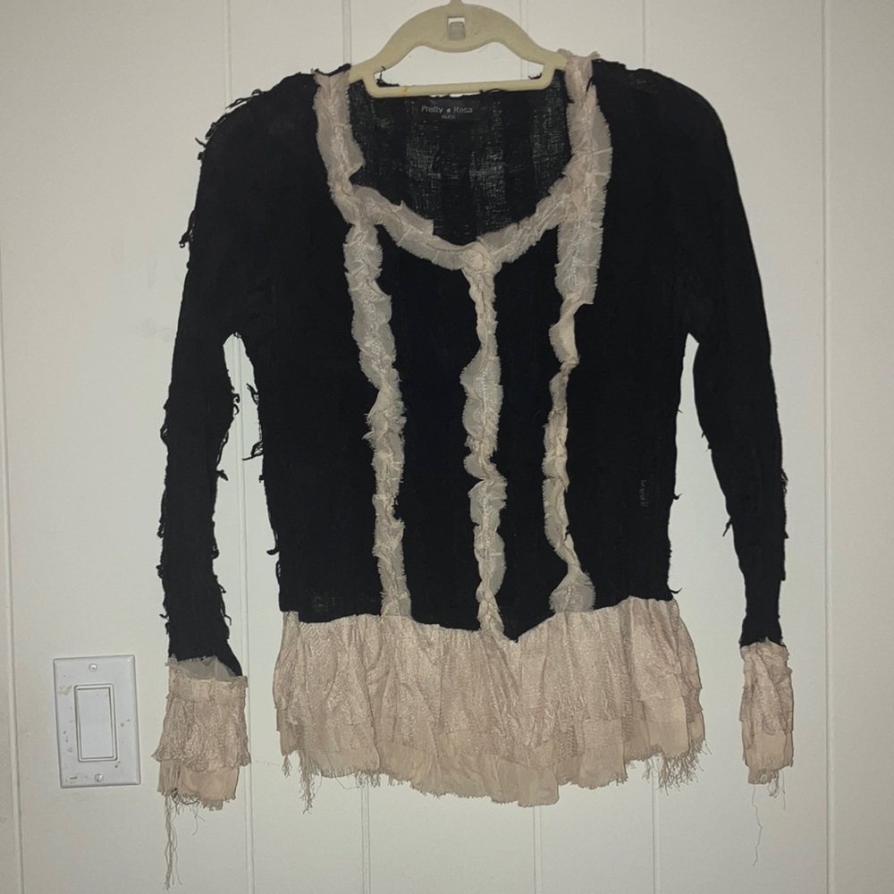 Universally Unique Black & Bisque Tattered Ruffle Top (Paris designer)